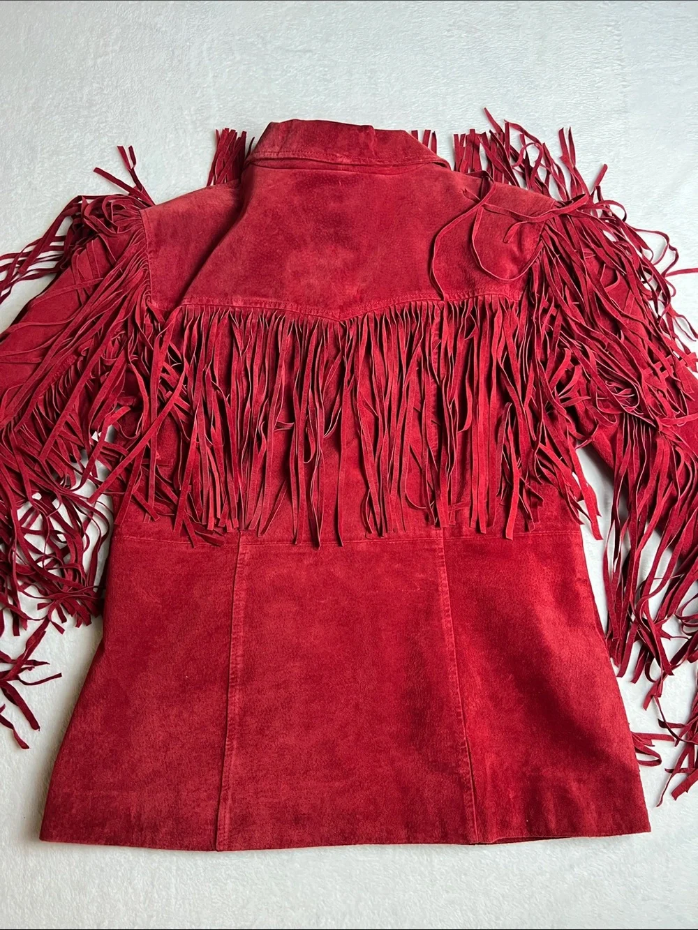 Vintage Leather Gallery Red Suede Leather Fringe Jacket Western Boho Women’s Med - Picture 3 of 11